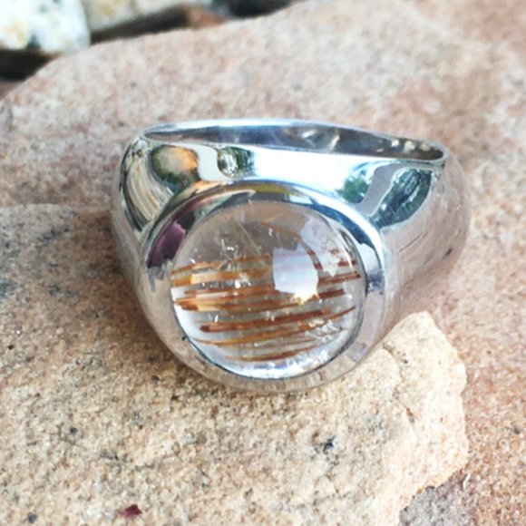Rutilated Quartz .925 Silver Ring Natural Gemstone Size 5 - Picture 9 of 16